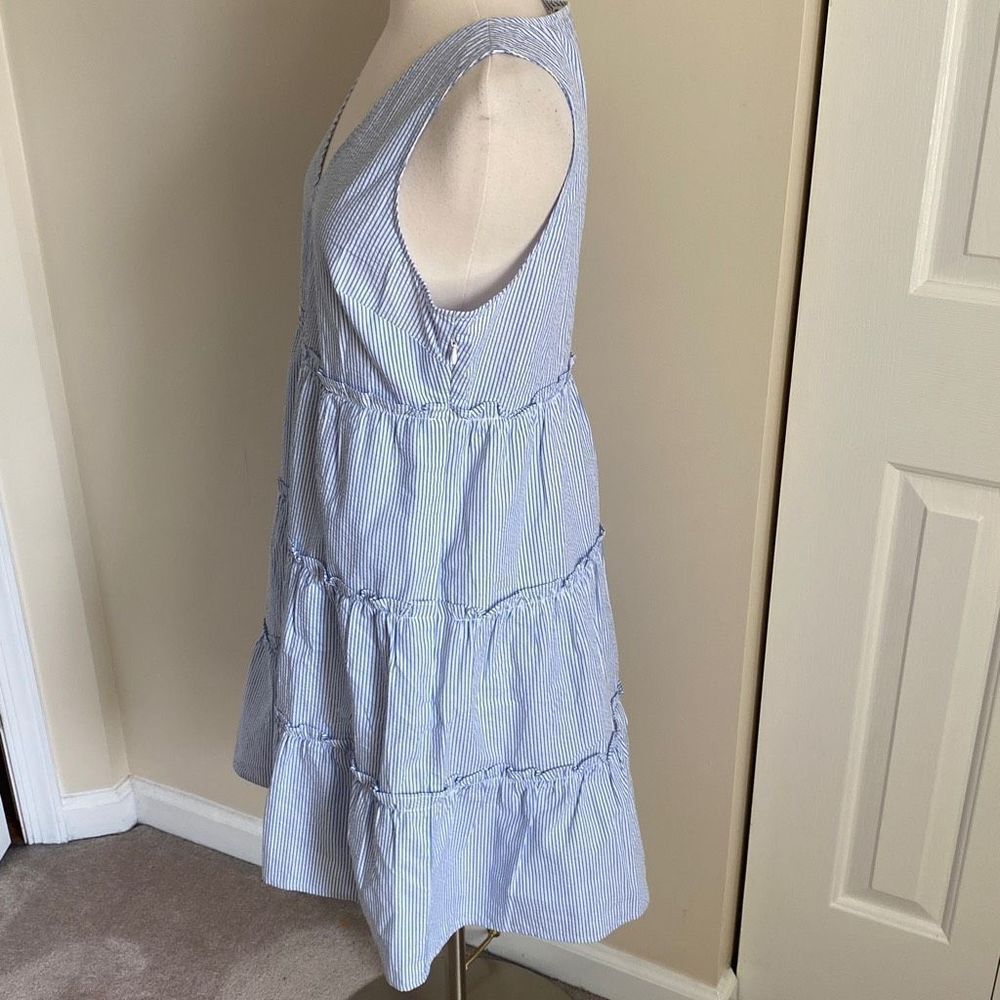 J. Crew Factory Seersucker ruffle mini dress Blue White Size 6 NWT - Picture 5 of 10